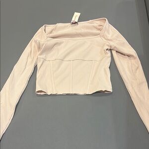 Miami Pink Fitted Long Sleeve Crop Blouse